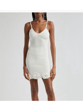 ELEXIAY Tami Rib Empire Waist Minidress Crochet Rosette White NWT Size Small